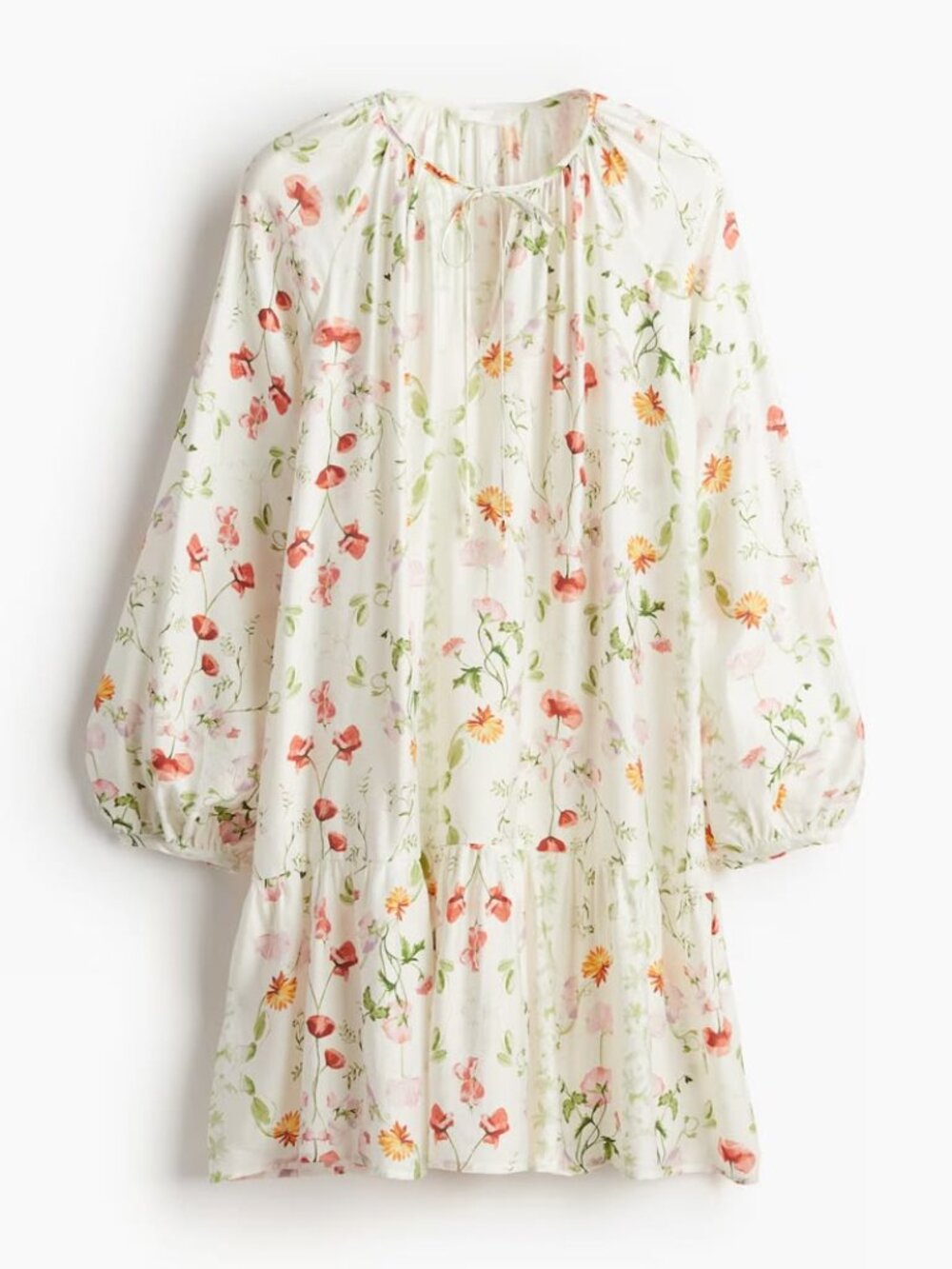 H&M Floral Tie-Detail relaxed fit long sleeve dress - Picture 4 of 10